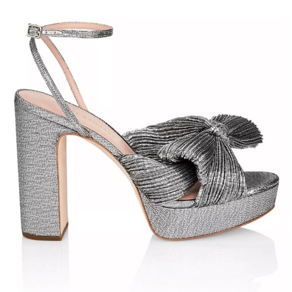 LOEFFLER RANDALL Natalia Silver Metallic Platform Bow Heel Size 8 SOLD OUT COLOR - Picture 1 of 10